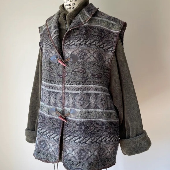 90’s fleece jacket with southwestern vest / 1x - Picture 4 of 9
